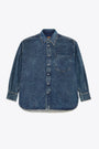 Dark blue creased denim shirt with long sleeves 