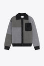 Cardigan patchwork in lana a coste grigio e celeste - Franco Patchwork Sweater 