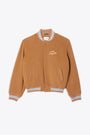 Camel colour wool varsity jacket with chest logo 