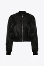 Bomber corto in nylon nero con logo ricamato al petto 