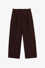 Brown wool twill tailored pant with front pleats - Wide Pleated Pant 