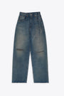 Sand-blasted blue 5-pocket baggy jeans with rips at knees 