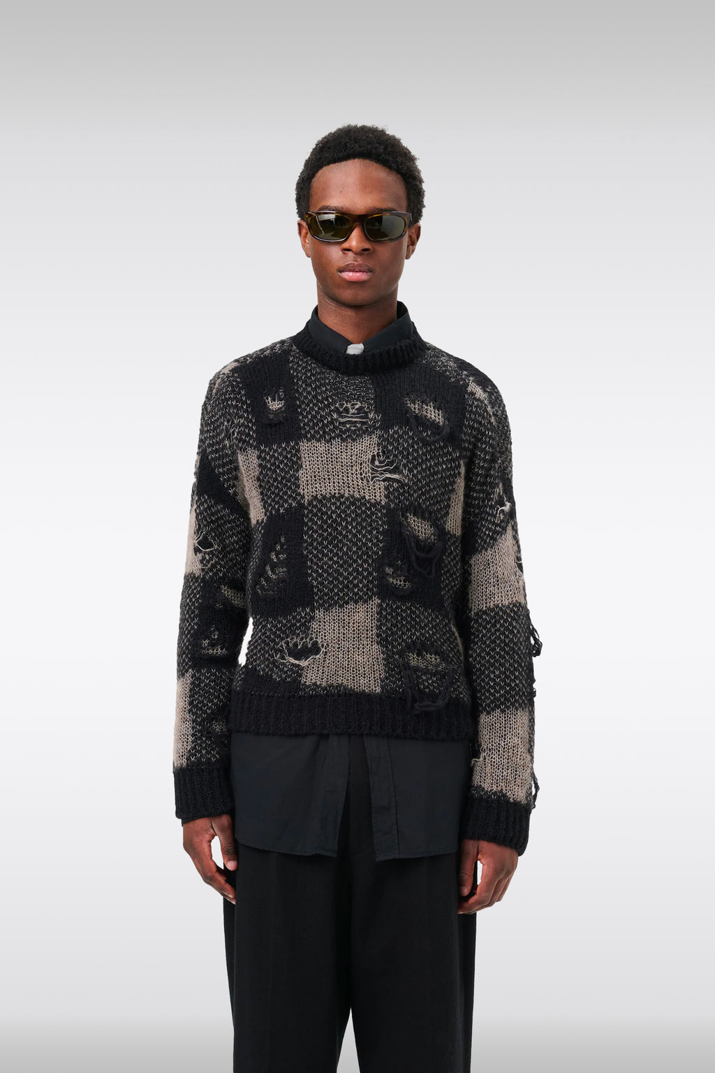 alt-image__Black/grey-check-wool-destroyed-sweater---Sonar-Roundneck