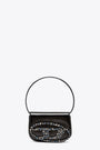 Borsa in pelle verniciata nera e logo Oval D con cristali - 1DR Shoulder Bag 