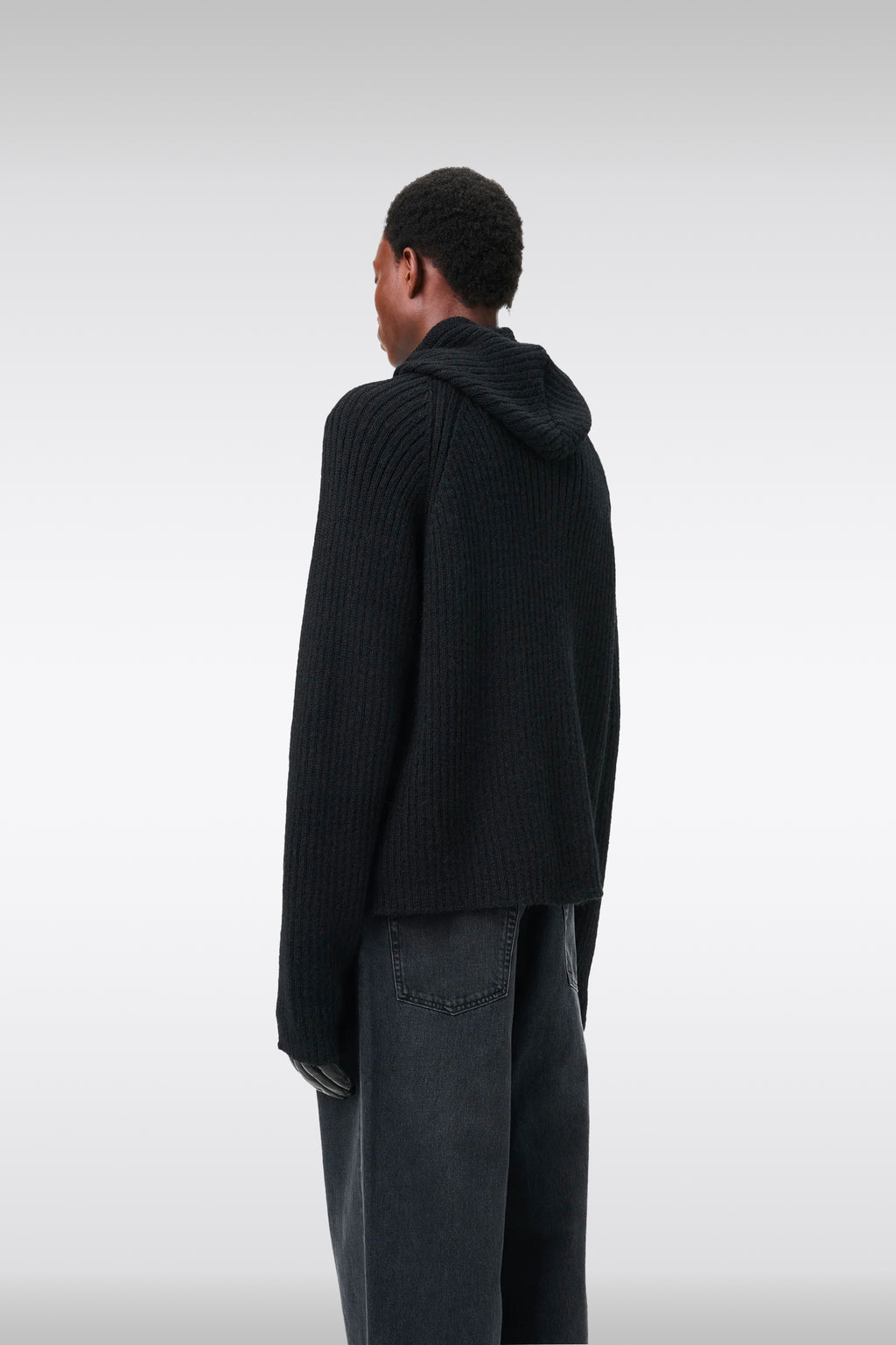 alt-image__Black-rib-knitted-hooded-cardigan-with-zip---Level-Hood