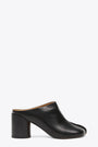 Black leather heeled slip-on mules with shaped toe 