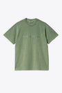 Green cotton garment dyed t-shirt with front logo embroidery - S/S Duster T-Shirt 