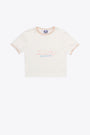 White stretch cotton cropped t-shirt with front slogan print 