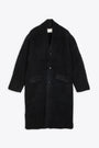 Black bouclè wool coat with shawl collar 