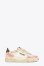 Distressed white leather low sneaker with pink and brown detail - Super Vintage Low 