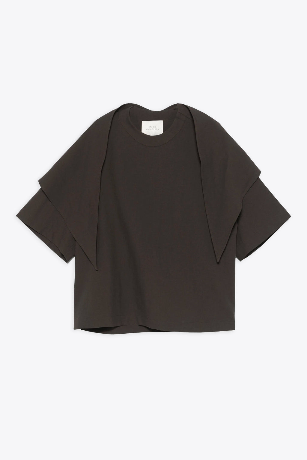 alt-image__T-shirt-in-crepe-di-cotone-marrone-con-foulard---Cary-SNM