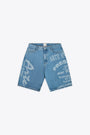 Bermuda in denim blu medio con stampa - Arte Print Shorts 