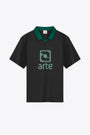 Black football t-shirt with ribbed green collar - A Print T-shirt 