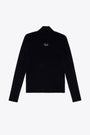 Black ribbed knit turtleneck pull with metal logo - K Zackary 