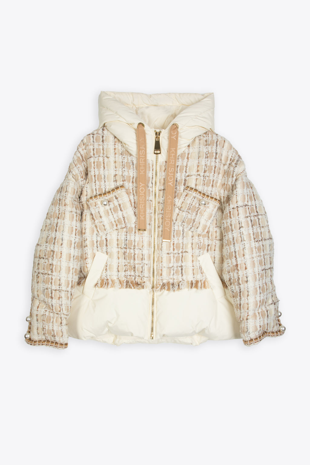 alt-image__Off-white-nylon-and-tweed-hooded-puffer-jacket---Khris-Tweed