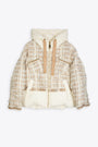 Off white nylon and tweed hooded puffer jacket - Khris Tweed 