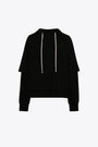 Black cotton hooded double t-shirt - Hustler Hoodie 