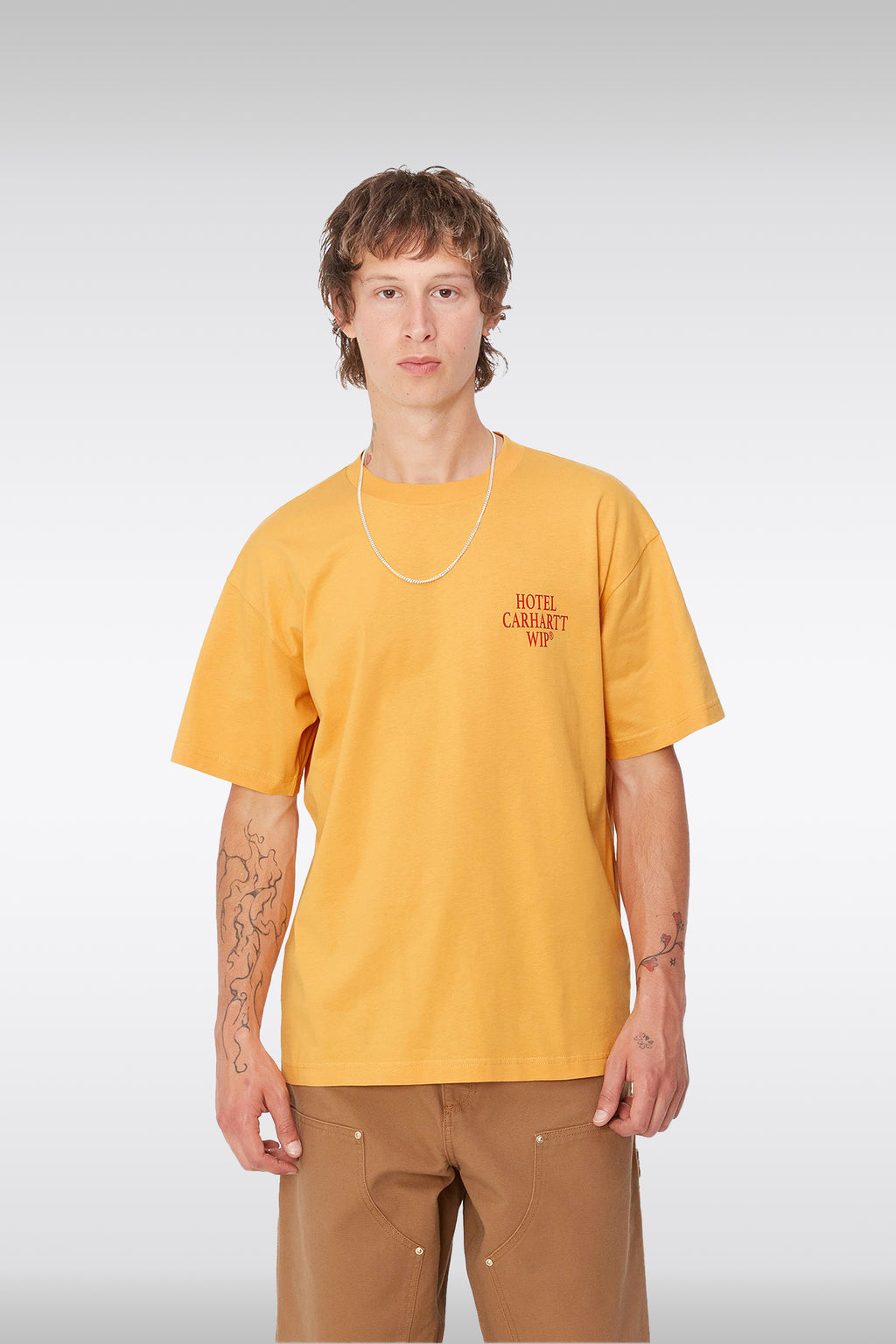 alt-image__Yellow-cotton-t-shirt-with-graphic-print-at-chest-and-back---S/S-Hotel-Keys-T-Shirt