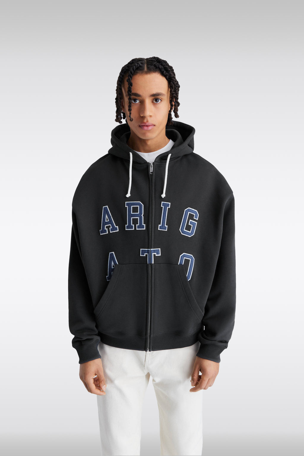 alt-image__Felpa-grigio-scuro-con-zip-e-logo-blu-applicato---Legend-Hoodie