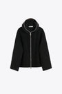 Pullover nero in misto lana con cappuccio e zip in metallo - Full Zip Hood 