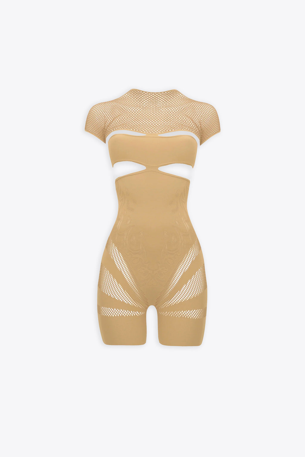 alt-image__Tuta-corta-in-lycra-stretch-modellante-beige-con-dettagli-cut-out---Pollard-Playsuit