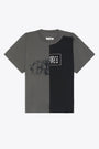 Grey and black patchwork t-shirt with graphic logo 