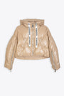 Beige shiny nylon hooded puffer jacket - Khris Crop Shiny  