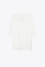 T-shirt panna oversize con fondo a taglio vivo- Tommy T 