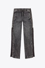 Washed black drawstring jeans with side zip - D Martian Plus S 