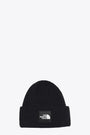 Black knitted beanie with front logo 