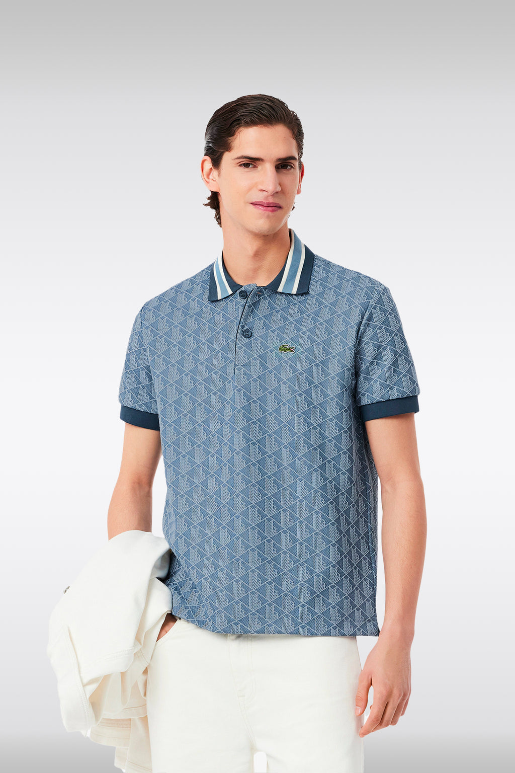 alt-image__Polo-con-motivo-jacquard-monogram-celeste-con-maniche-corte