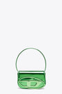 Borsa in pelle specchiata verde con logo Oval D - 1 DR Shoulder Bag 