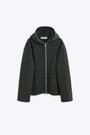 Cardigan grigio in lana a coste con cappuccio e zip - Full Zip Hood 