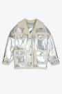 Silver vinyl short coat with shearling - Silver Shearling Truck Coat 