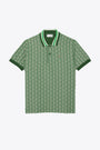 Polo con motivo jacquard monogram verde e bianco con maniche corte 