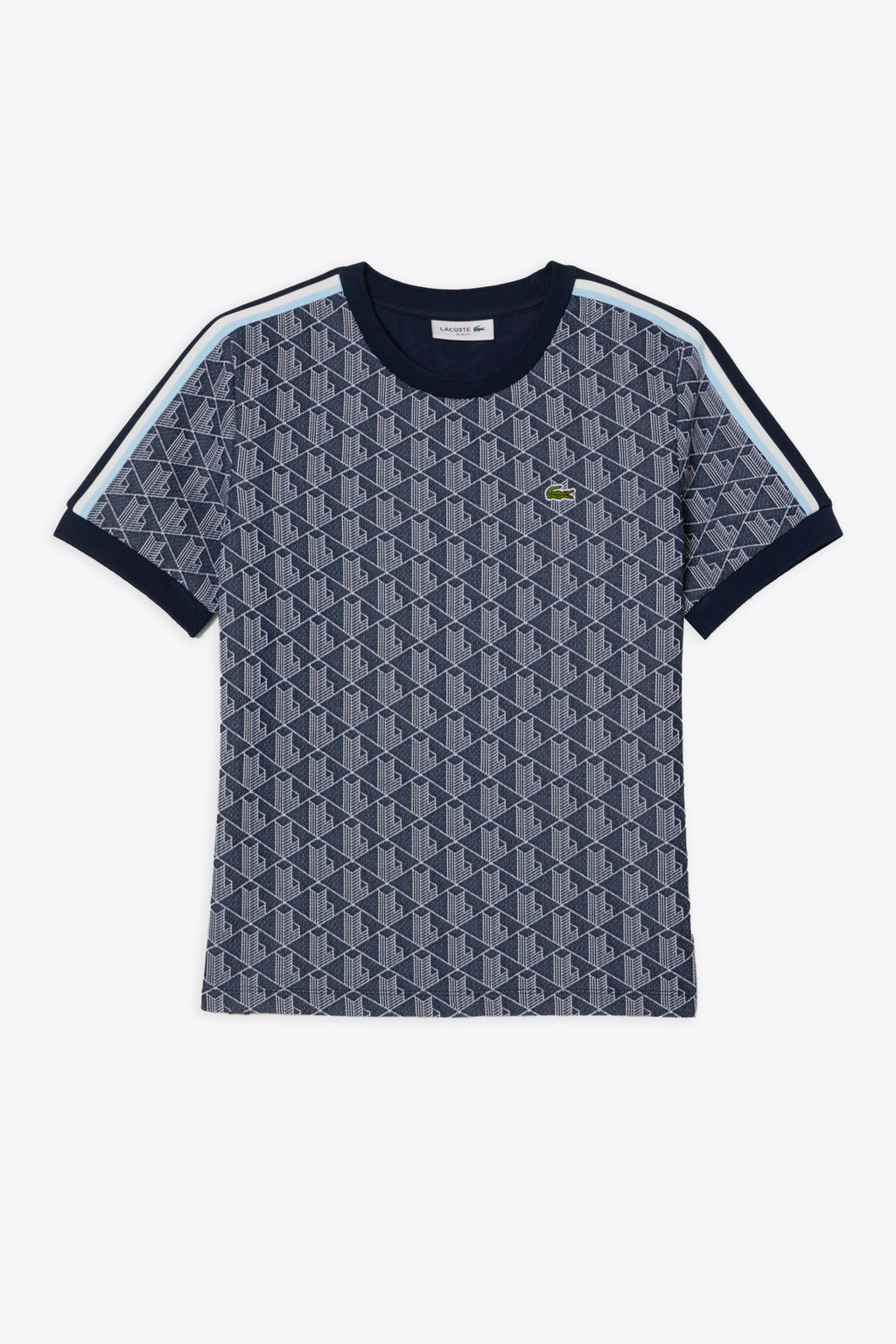 alt-image__T-shirt-in-cotone-jacquard-blu-e-bianco-con-motivo-monogram