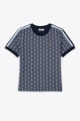 T-shirt in cotone jacquard blu e bianco con motivo monogram 