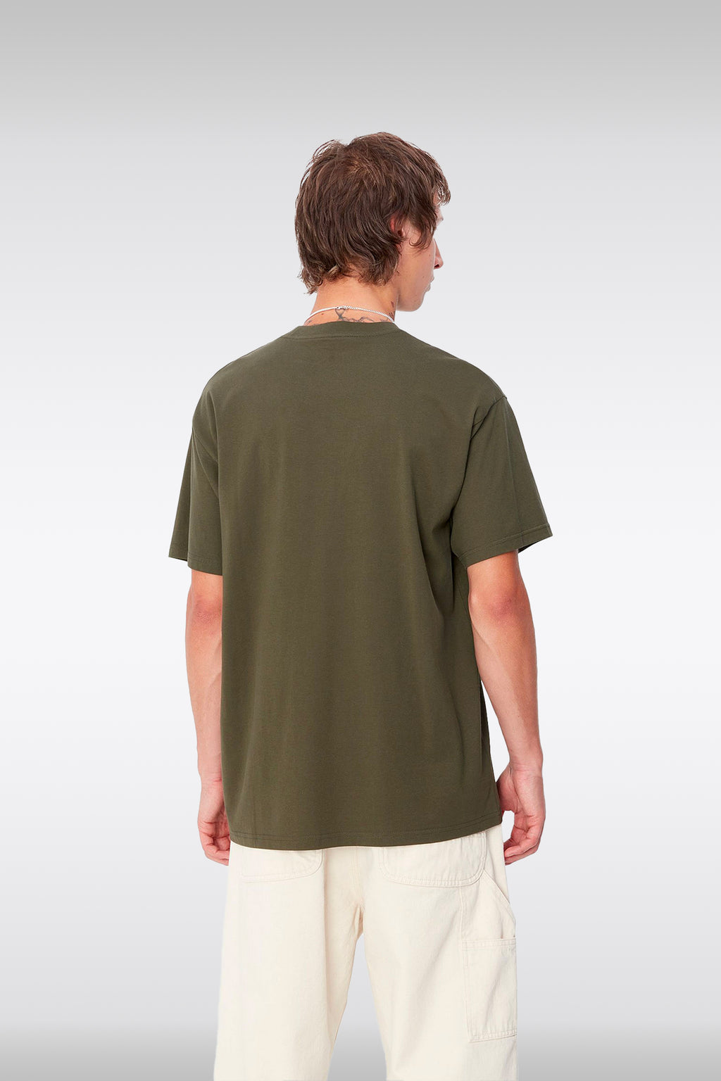 alt-image__T-shirt-in-cotone-verde-militare-con-logo-ricamato-al-petto---S/S-Script-Embroidery-T-Shirt