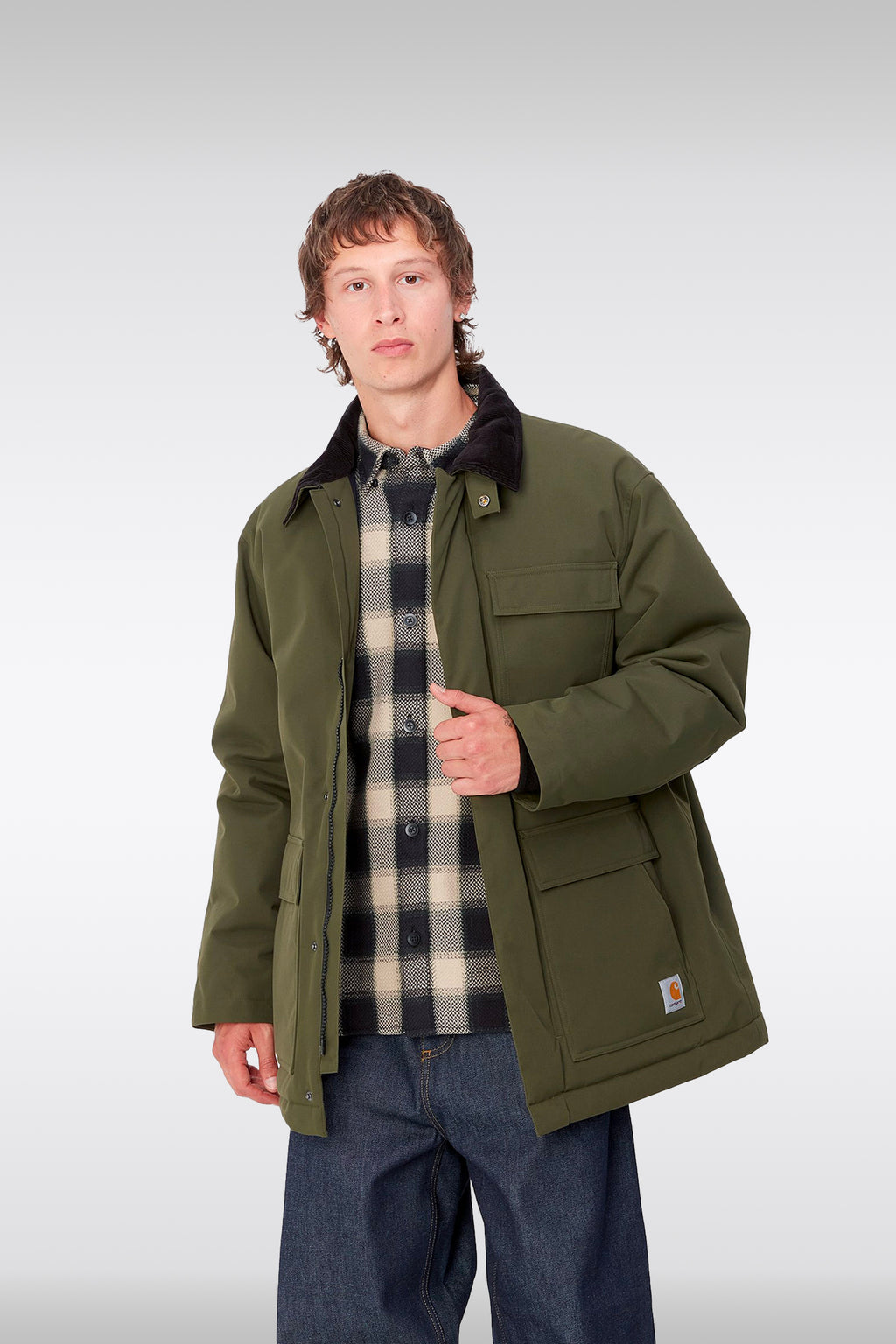 alt-image__Giaccone-in-nylon-verde-militare-con-colletto-in-velluto-a-coste---Clarton-Coat