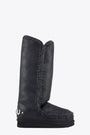 Black cracked sheepskin high boots with rhinestones logo - Eskimo 40 Rhinestones Logo 