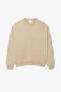 Washed beige cotton crewneck sweatshirt with logo 