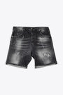 Sanded distressed black denim short 