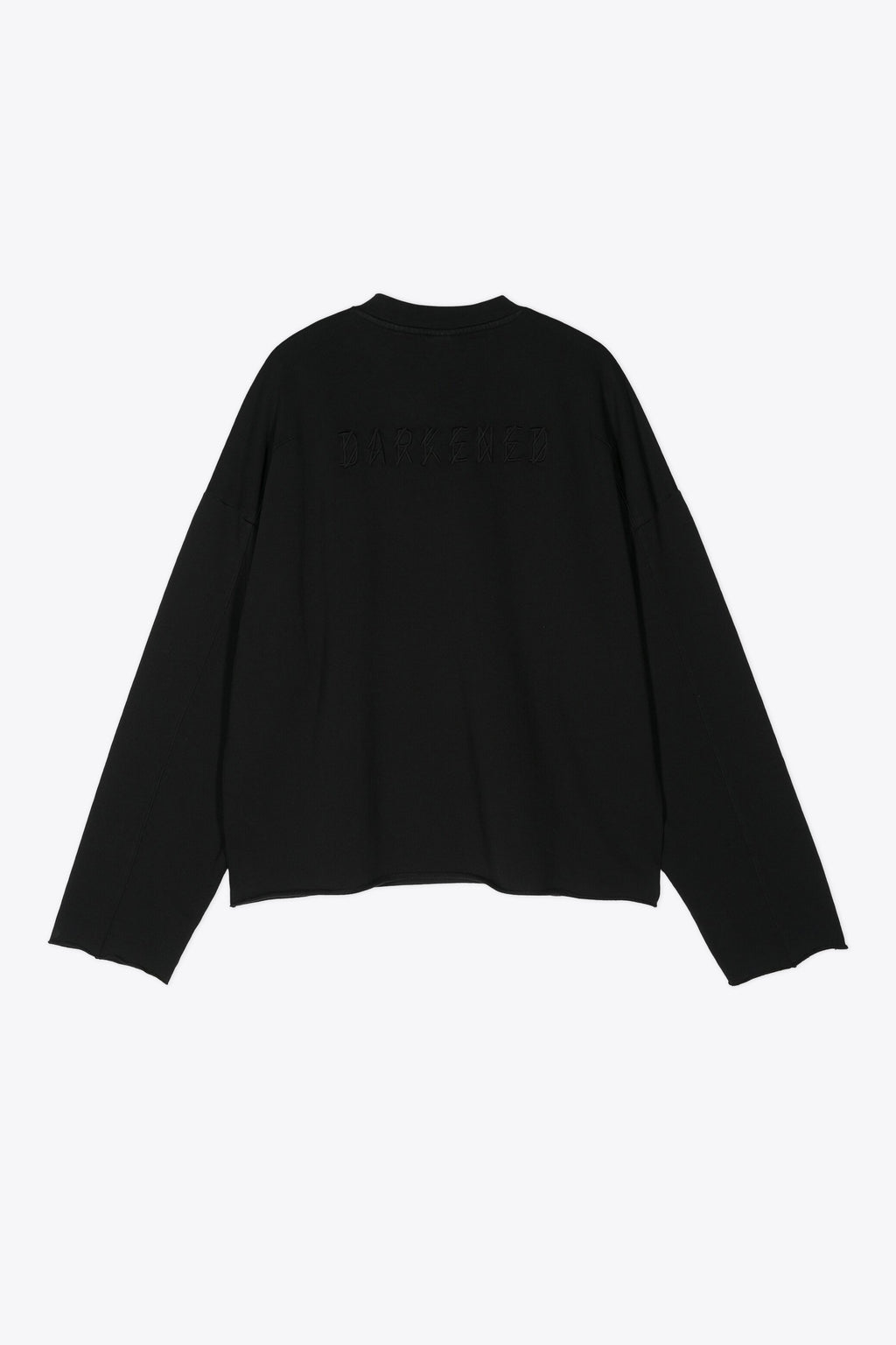 alt-image__Felpa-nera-boxy-fit-con-estremità-a-taglio-vivo---Darkened-Monk-Crewneck