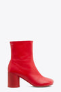 Red leather ankle boots with anatomic toe  