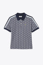 Blue and white jacquard polo with monogram geometric motif  