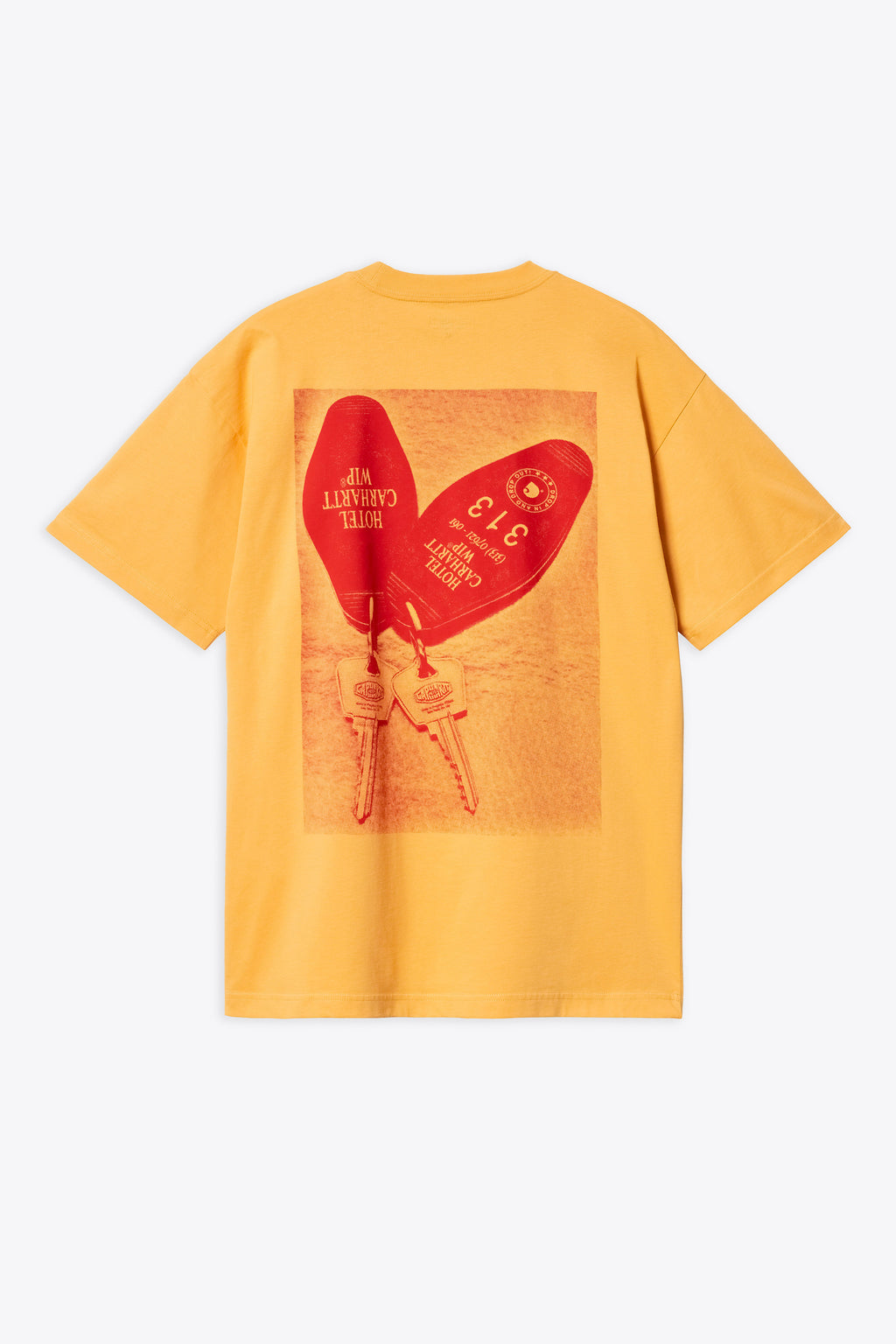 alt-image__Yellow-cotton-t-shirt-with-graphic-print-at-chest-and-back---S/S-Hotel-Keys-T-Shirt