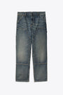 Sandblasted medium blue denim worker pant - Double Knee Pant 