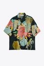 Black linen blend short sleeved shirt with multicolour graphic print - Box Shirt 