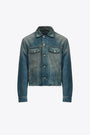 Sandblasted medium blue denim jacket with raw-cut hem 