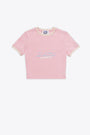 T-shirt rosa corta in cotone stretch con slogan al petto 